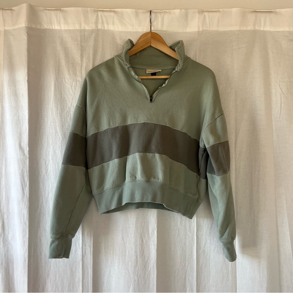 Universal Thread Cropped Quarter Zip Stripe Sweatshirt Sage